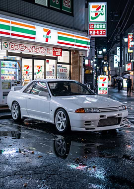 White Nissan Skyline R32 at 7-Eleven in Japan