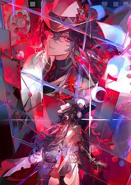 Anime Character in Abstract Red and Blue