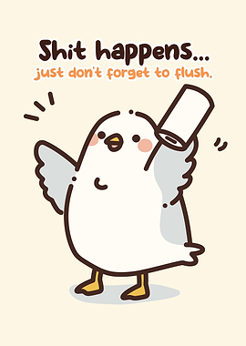 Cute bird with toilet paper