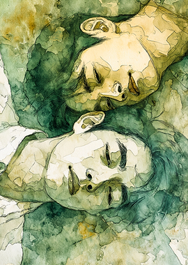 Gay Couple Lying Down Watercolor