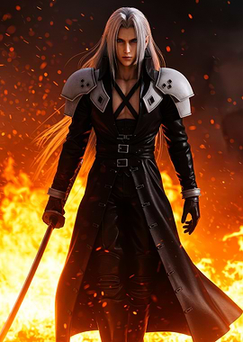 Sephiroth in front of flames