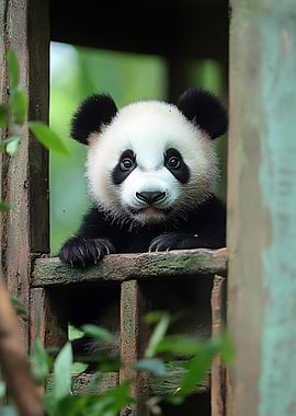 Cute Panda Cub Peeking Out
