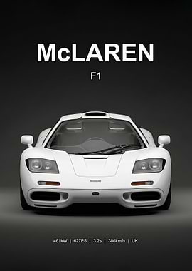white McLaren F1 Car Poster