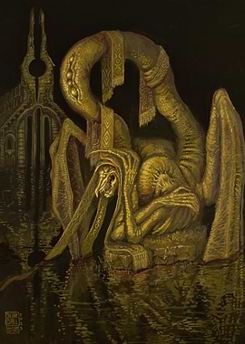 Grotesque Dragon Mourning in the Darkness