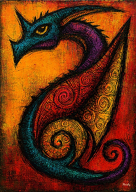 Mythic Dragon in Color Fields Expressionist Poster