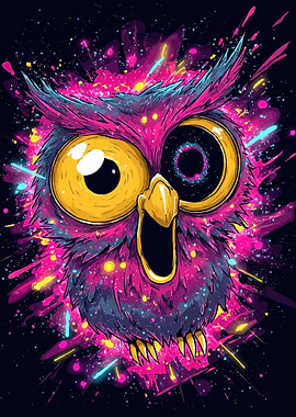 Psychedelic Owl with Cosmic Eyes