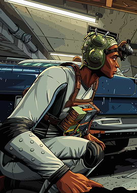 Sci-fi Mechanic in Garage