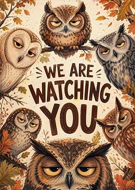 Owls Watching You Autumn Poster