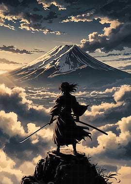 Samurai Overlooking Mount Fuji
