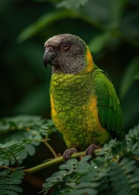Green Parrot Perched on a Branch