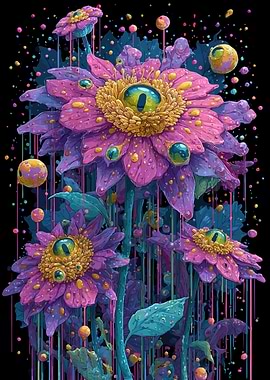 Surreal Psychedelic Flowers with Eyes