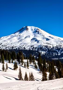 Snowy Mountain Landscape with Pine Trees