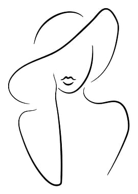 Minimalist Woman in Hat Line Art