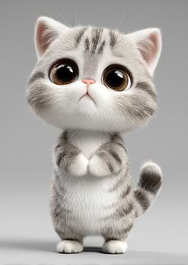 Cute 3D Cartoon Kitten Wall Art