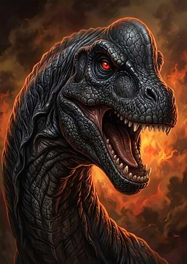 Fierce Dinosaur Roaring in Flames