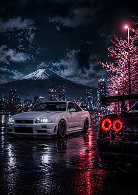 Nissan Skyline GT-R R34 at Night