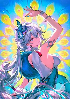 Anime Girl with Peacock Feathers