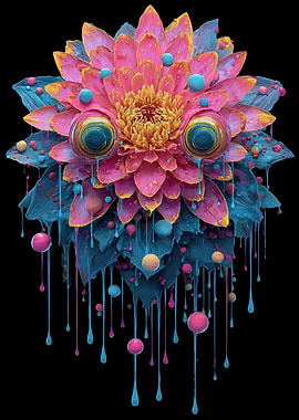 Surreal Drip Flower with Eyes