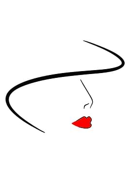 Minimalist Woman with Red Lips and Hat