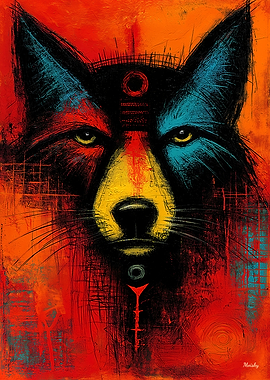 Mystic Wolf Face in Color Fields Expressionist Poster