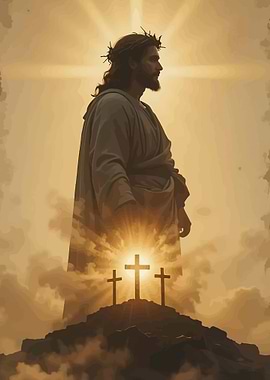 Jesus Christ and Three Crosses
