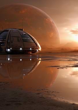 Sci-fi Spaceship on Alien Planet
