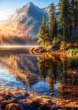 Golden Dawn on the Mountain Lake