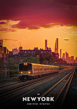 New York Train at Sunset