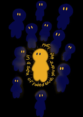 Yellow figure in a sea of blue figures
