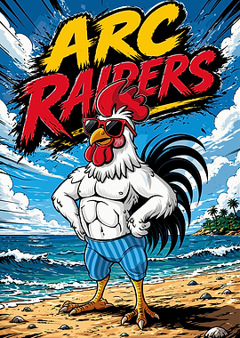 Muscular Rooster on a Beach
