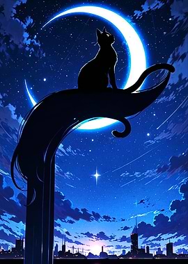 Black Cat on Crescent Moon