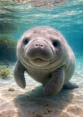 Cute Manatee Underwater