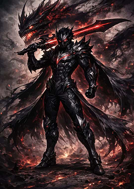 Dark Knight with Fiery Dragon