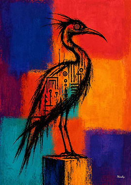 Expressionist Wading Bird in Color Fields Abstract Poster