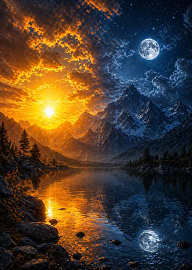 Day and Night Mountain Lake