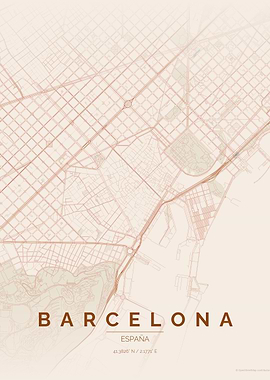 Barcelona Light Red Map Art