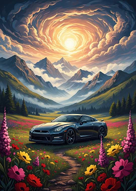 Nissan GT-R in a Mountain Meadow