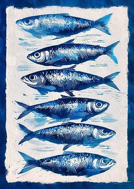 Blue Fish Print