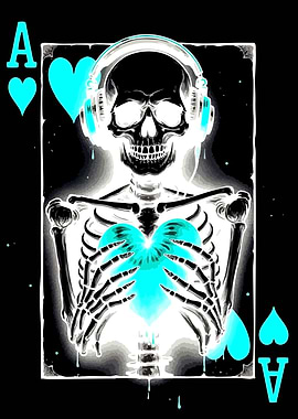 Ace of Hearts Skeleton with Headphones
