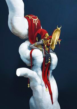 Mysterious figure on white structure