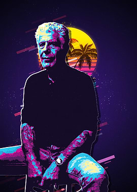 Anthony Bourdain Retro Sunset Portrait
