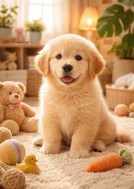 Golden Retriever Puppy with Toys