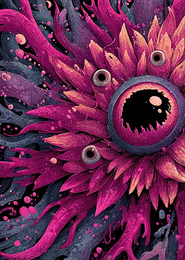 Surreal Monster with Eyes and Tentacles