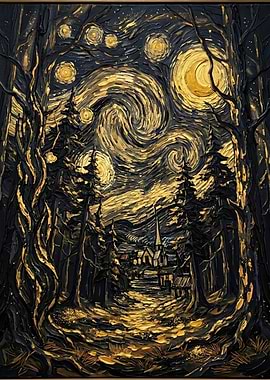 Textured Starry Night Landscape