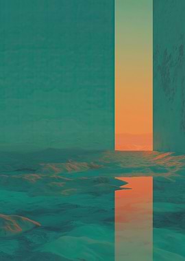 Surreal Landscape with Orange Portal