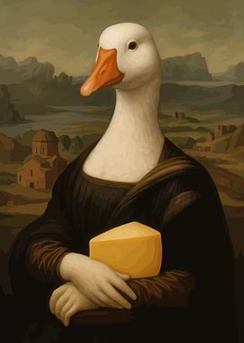 Goose Mona Lisa Holding Cheese