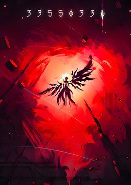 Angelic Figure in Red Abstract Background