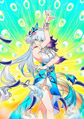 Peacock-themed Anime Girl Dancing