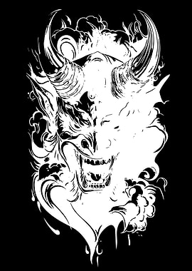 White Oni Mask with Flames