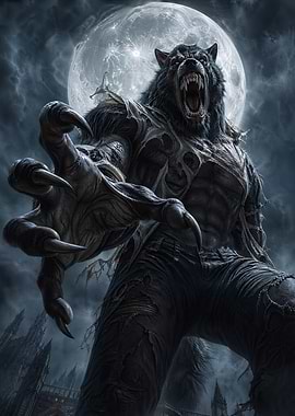 Werewolf howling at the moon